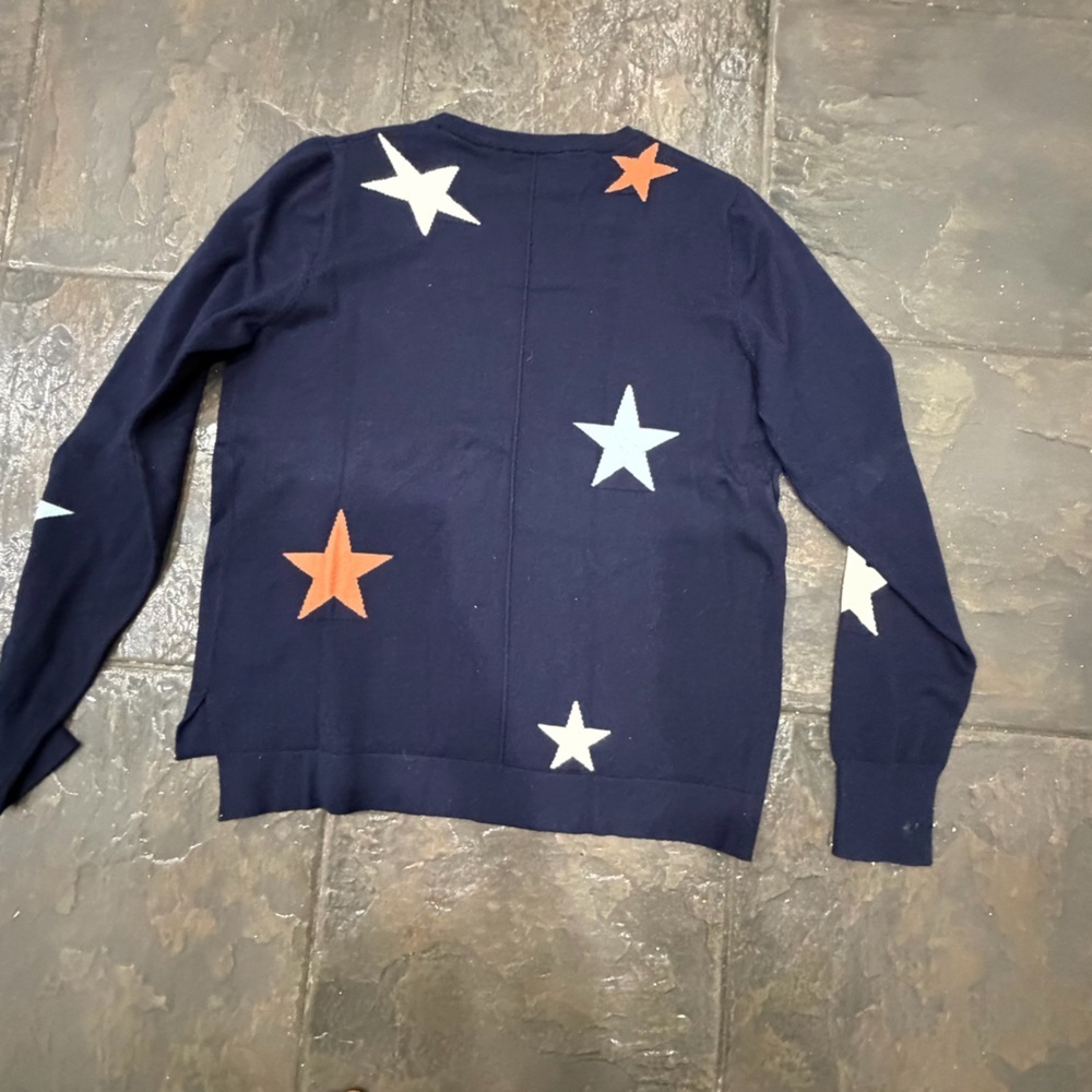 Thml Navy Star Print Sweater Lightweight Knit Pullover Size Medium - Picture 5 of 6